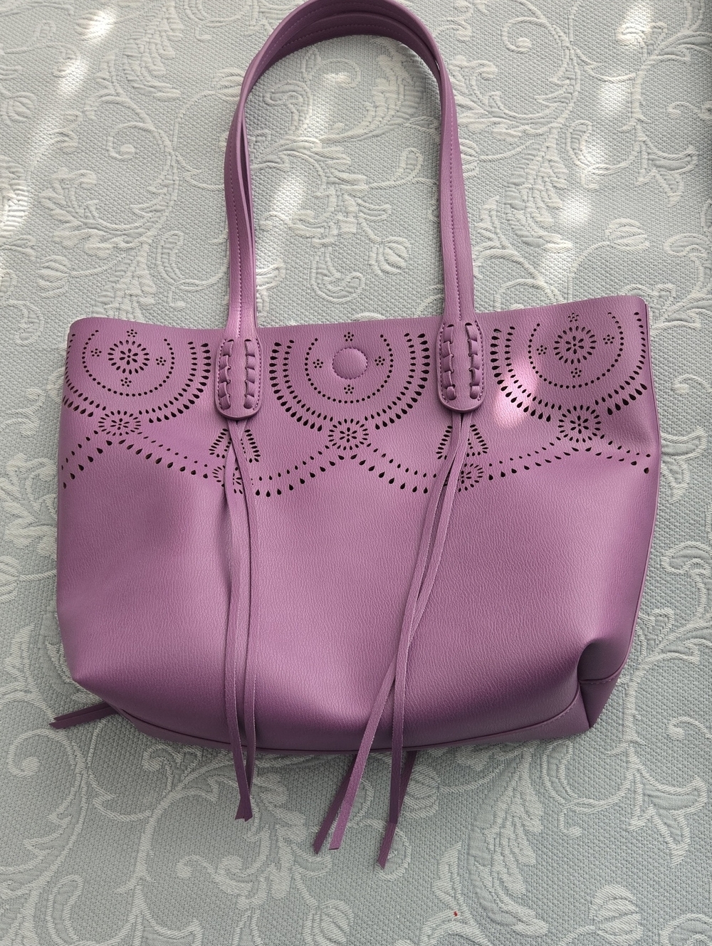 Lavender Perforated Tote Bag with Matching Change Purse and Cosmetic Bag